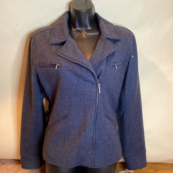 LAUREN Ralph Lauren BLUE TWEED MOTO LAMBSWOOL JACKET SZ. 10 & WOOL/SILK SCARF - Picture 3 of 14